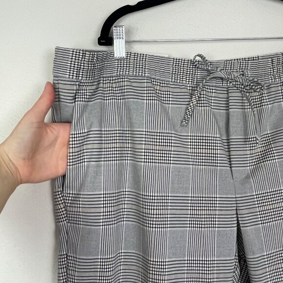 NWT H&M Women's XXL Gray Plaid Slim Fit Stretch Waist Tie Front Career Pants - Picture 2 of 10